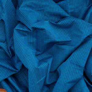 Blue Mangalagiri Cotton Saree With Checks & Contrast Zari Border