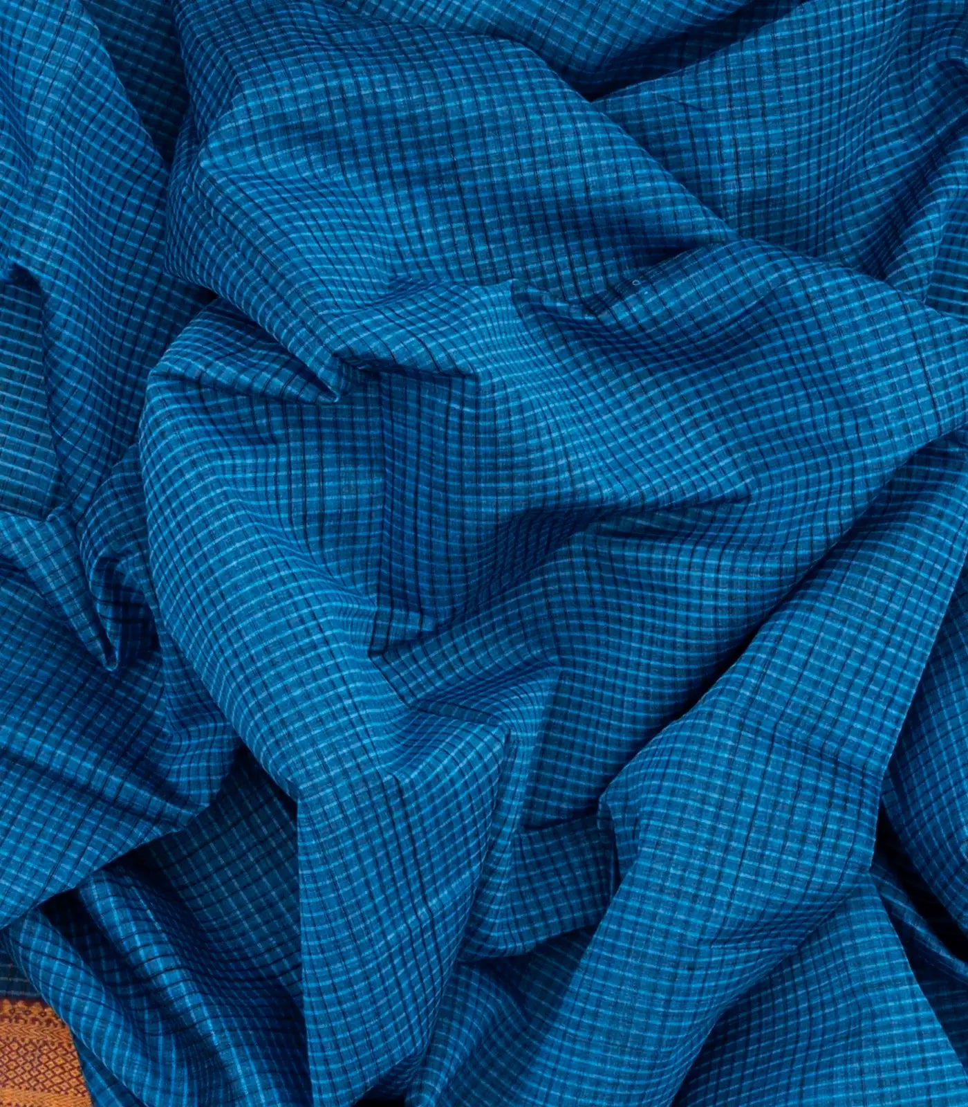 Blue Mangalagiri Cotton Saree With Checks & Contrast Zari Border