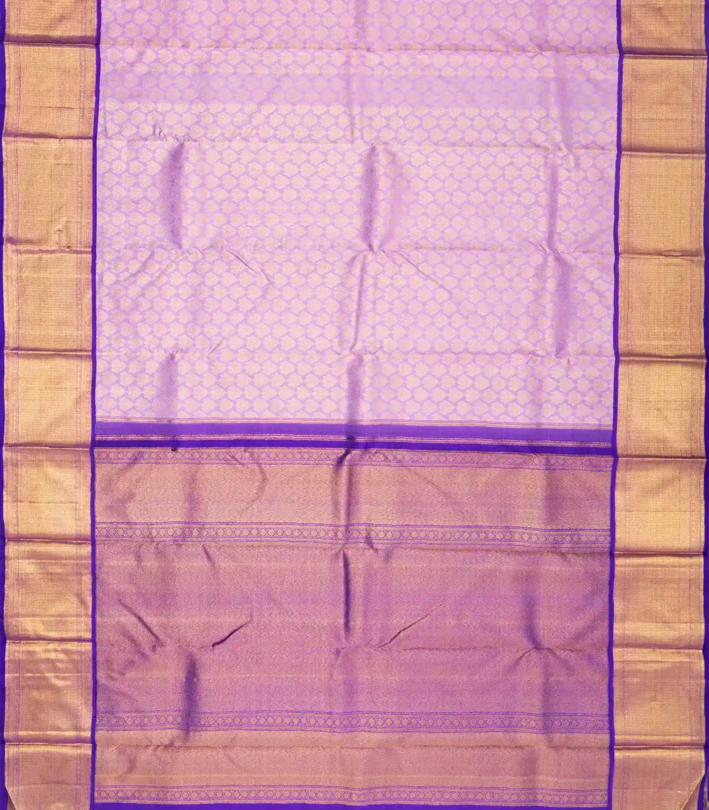 Lavender Handloom Kanchipuram Korvai Silk Saree With Floral Motifs