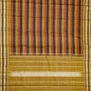 Dark Olive Handloom Kanchipuram Silk Saree With Multi Colour & Zari Stripes