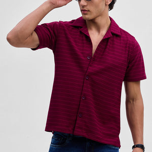 Red Textured Stripes Shirt