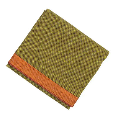 Olive Green Mangalagiri Cotton Saree With Checks & Contrast Border