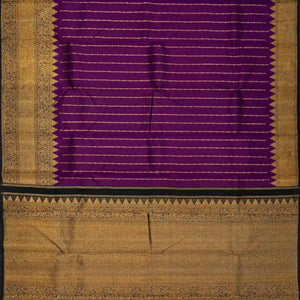 Purple Handloom Kanchipuram Korvai Silk Saree With Stripes