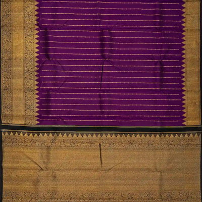 Purple Handloom Kanchipuram Korvai Silk Saree With Stripes