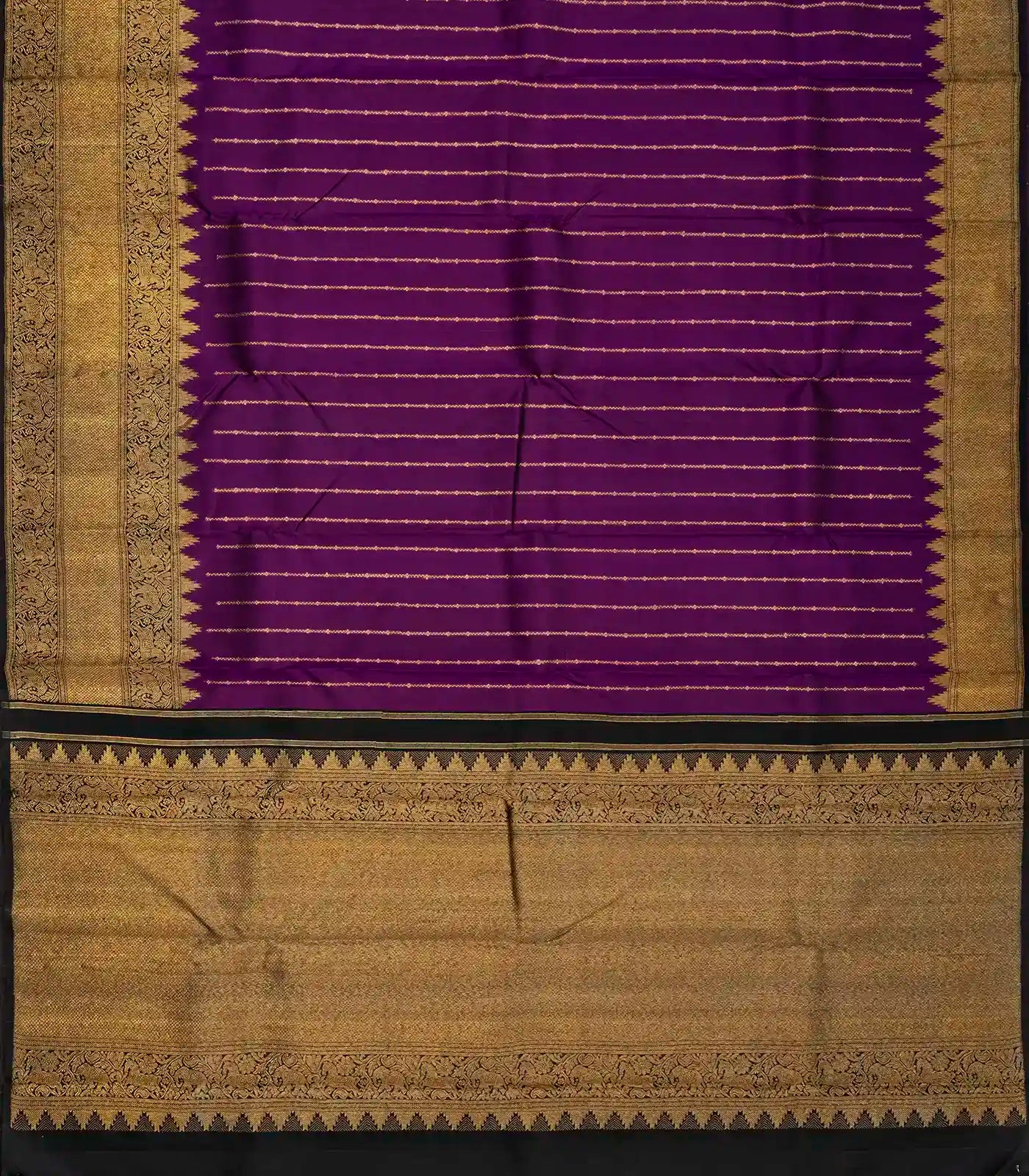 Purple Handloom Kanchipuram Korvai Silk Saree With Stripes