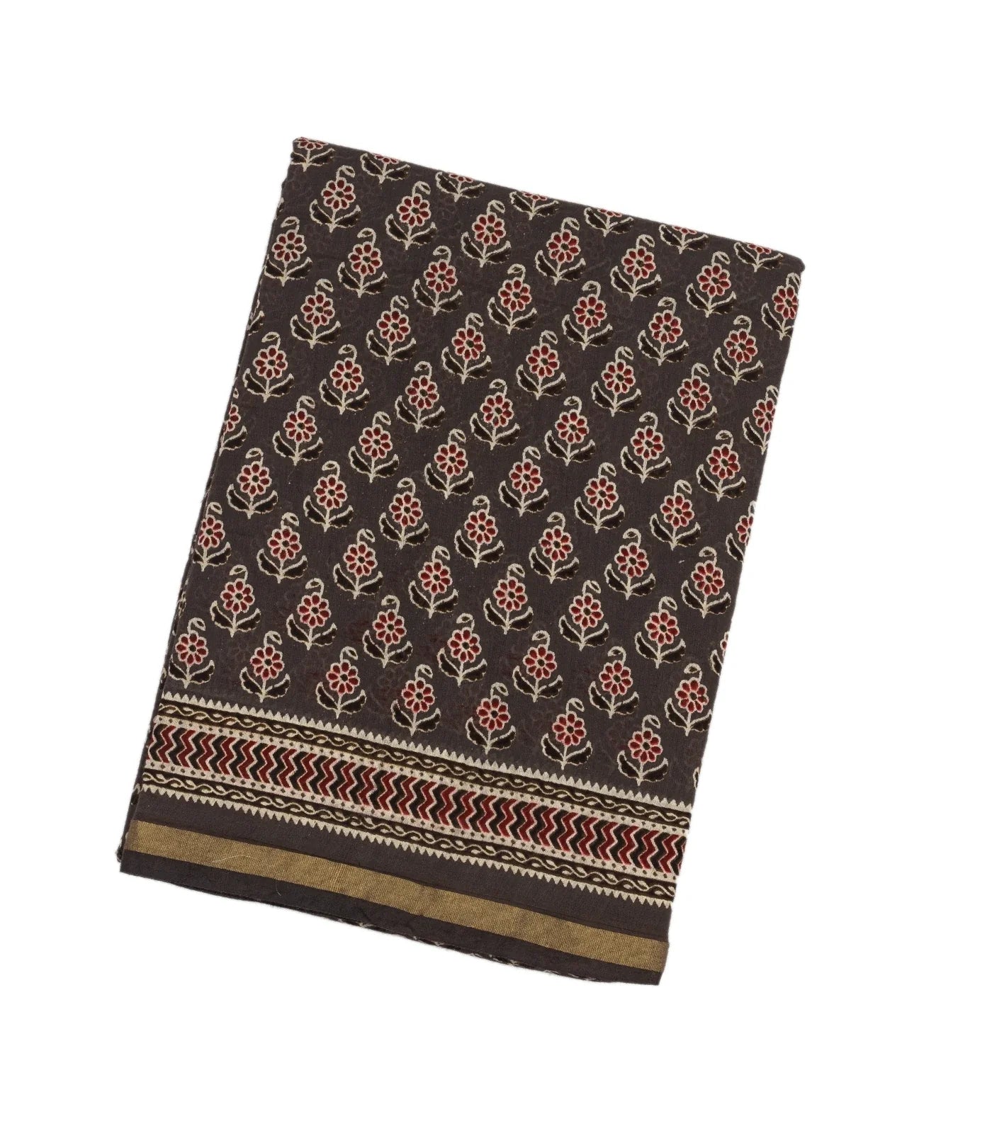 Dark Grey Woven Jaipur Cotton Saree With Printed Floral Motifs