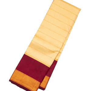 Cream Handloom Kanchipuram Silk Saree Korvai With Stripes