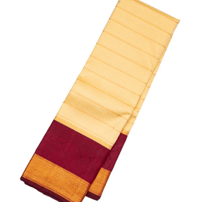 Cream Handloom Kanchipuram Silk Saree Korvai With Stripes