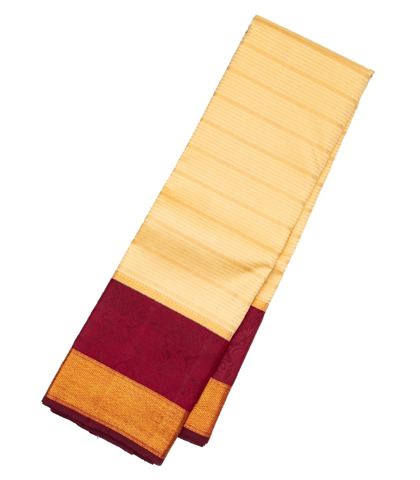 Cream Handloom Kanchipuram Silk Saree Korvai With Stripes