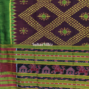 Light Coffee with Green Odisha Ikat Contemporary Tarabali Silk Saree