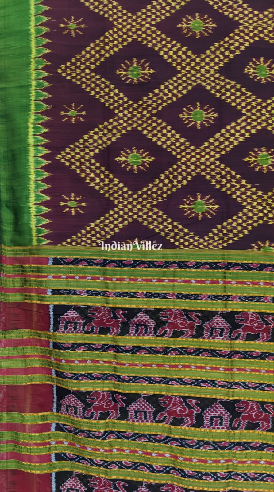 Light Coffee with Green Odisha Ikat Contemporary Tarabali Silk Saree