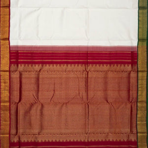 White Handloom Kanchipuram Korvai 9 Yards Silk Saree With Ganga Jamuna Border