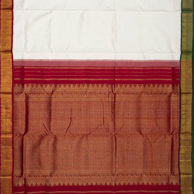 White Handloom Kanchipuram Korvai 9 Yards Silk Saree With Ganga Jamuna Border
