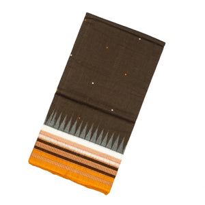 Dark Grey Handloom Orissa Cotton Saree With Mustard Tie & Dye Motifs