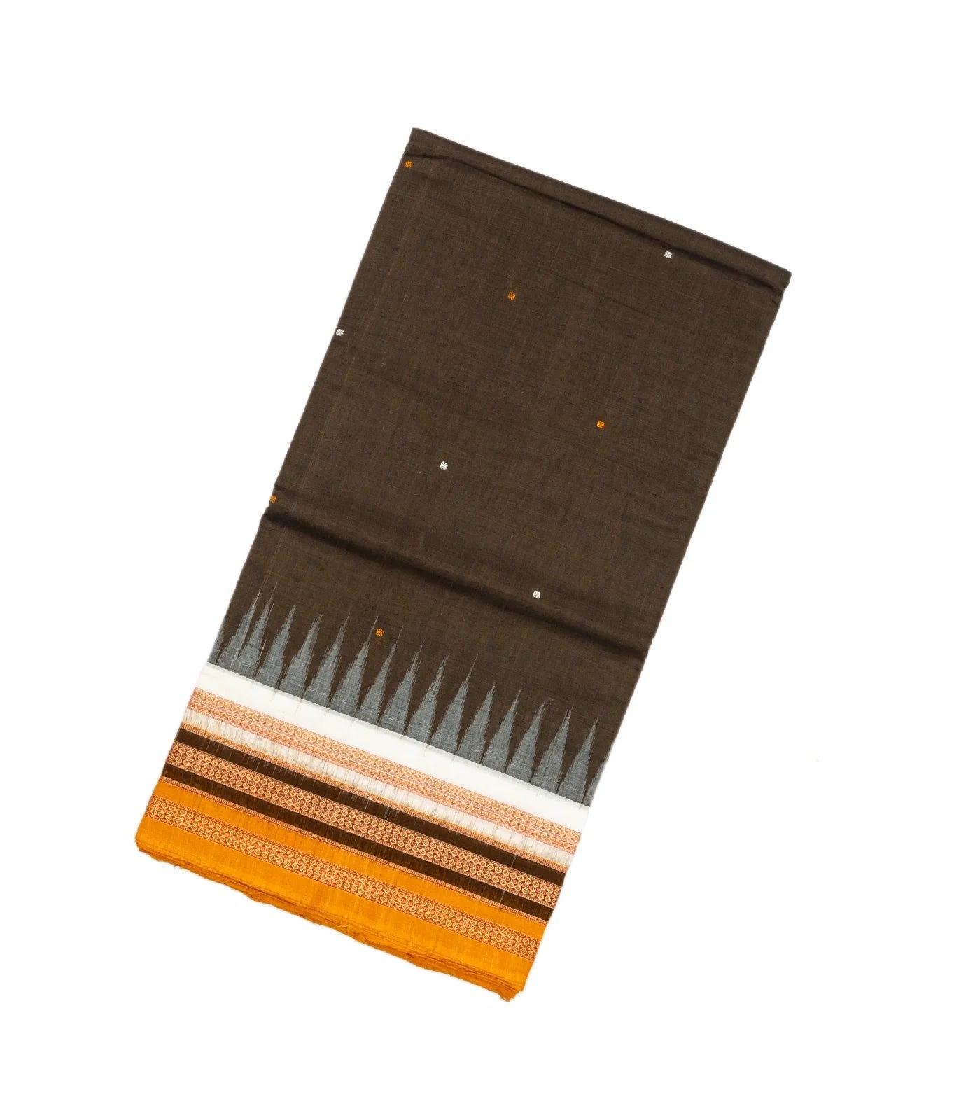 Dark Grey Handloom Orissa Cotton Saree With Mustard Tie & Dye Motifs