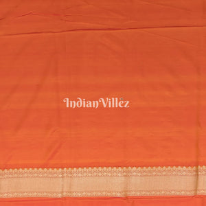 Orange Yellow Floral Motif Designer Katan Silk Banarasi Saree