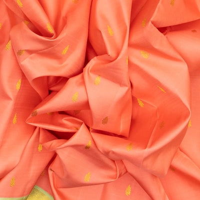 Peach Handloom Kanchipuram Korvai Silk Saree With Green Border