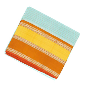 Turquoise Handloom Chirala Silk Cotton Saree With Stripes