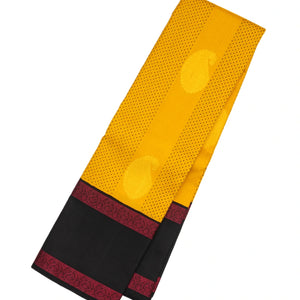 Mustard Handloom Kanchipuram Korvai Silk Saree With Mango Buttas