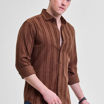 Brown Corduroy Slim Fit Shirt