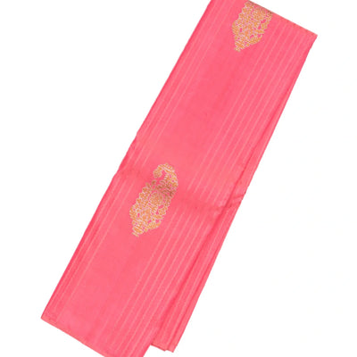 Bubblegum Pink Handloom Kanchipuram Silk Saree With Stripes And Buttas