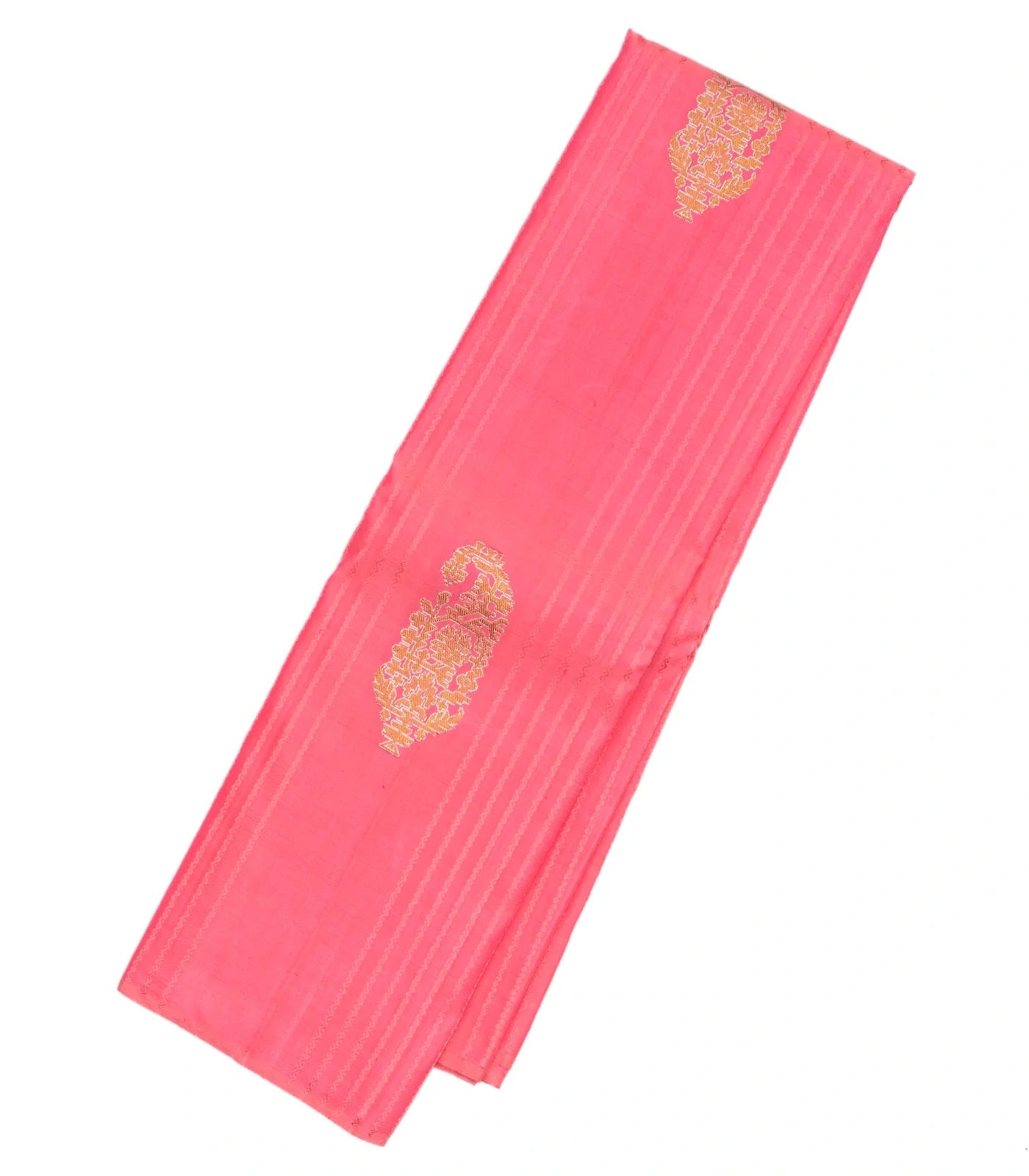 Bubblegum Pink Handloom Kanchipuram Silk Saree With Stripes And Buttas