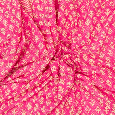 Pink Woven Jaipur Cotton Saree Printed With Floral  Motifs