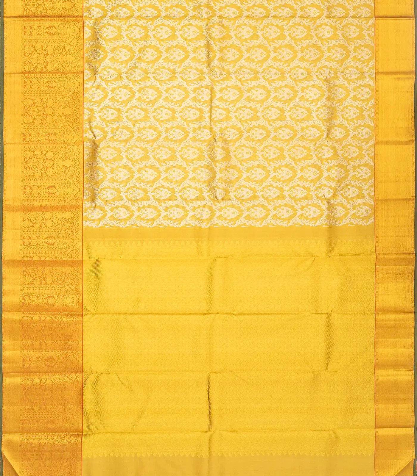 Gold Handloom Kanchipuram Silk Saree With Floral Jaal Motifs