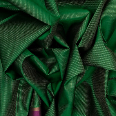Bottle Green Handloom Kanchipuram Silk Saree With Dotted Stripes