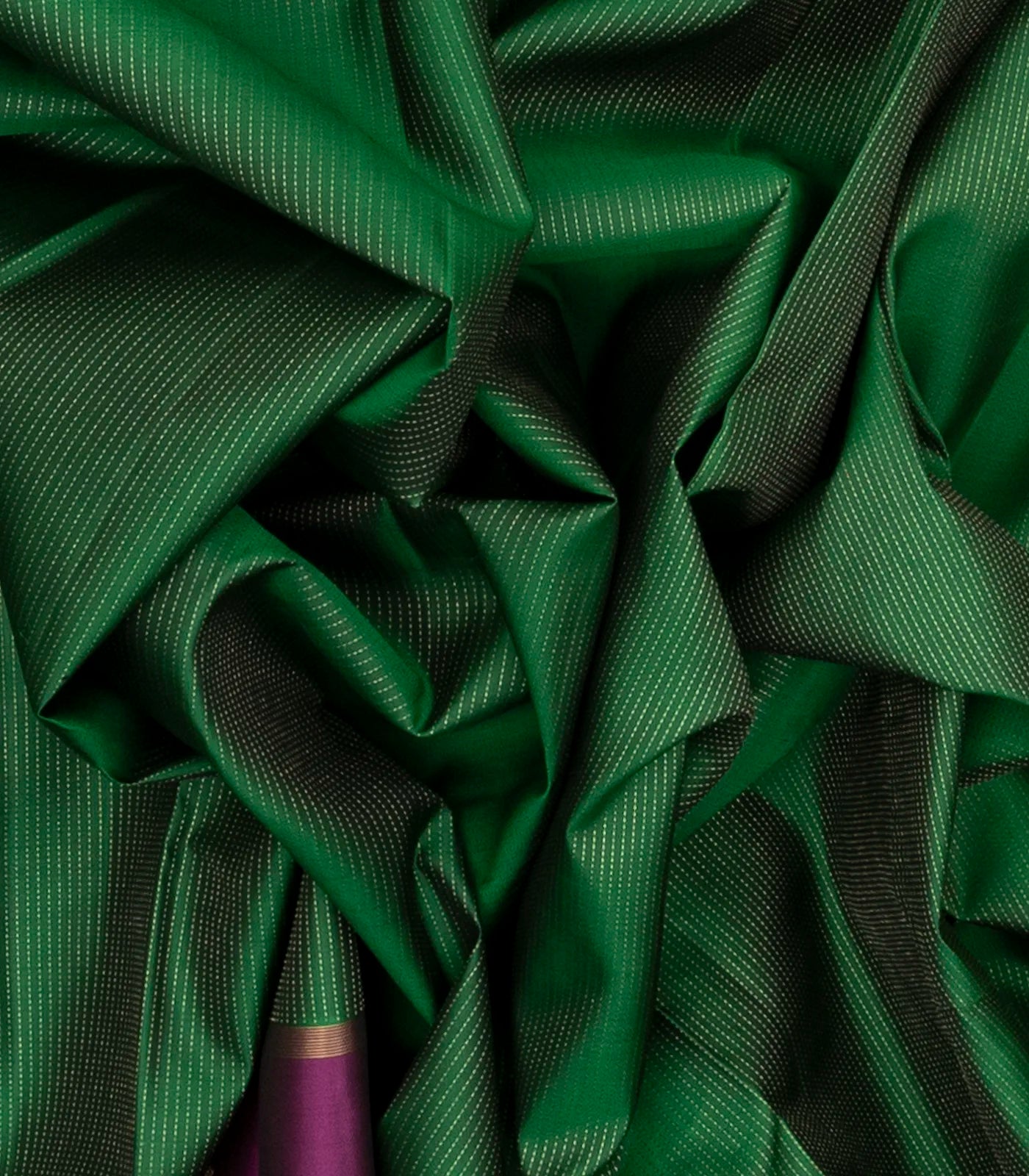 Bottle Green Handloom Kanchipuram Silk Saree With Dotted Stripes