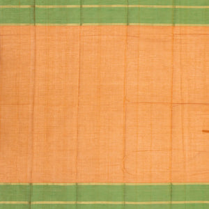 Mustard Handloom Kanchi Cotton Saree With Checks & Green Border