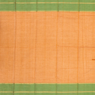 Mustard Handloom Kanchi Cotton Saree With Checks & Green Border