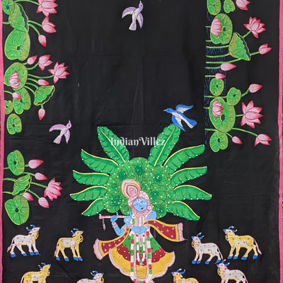 Black Pattachitra Pichwai Art Saree