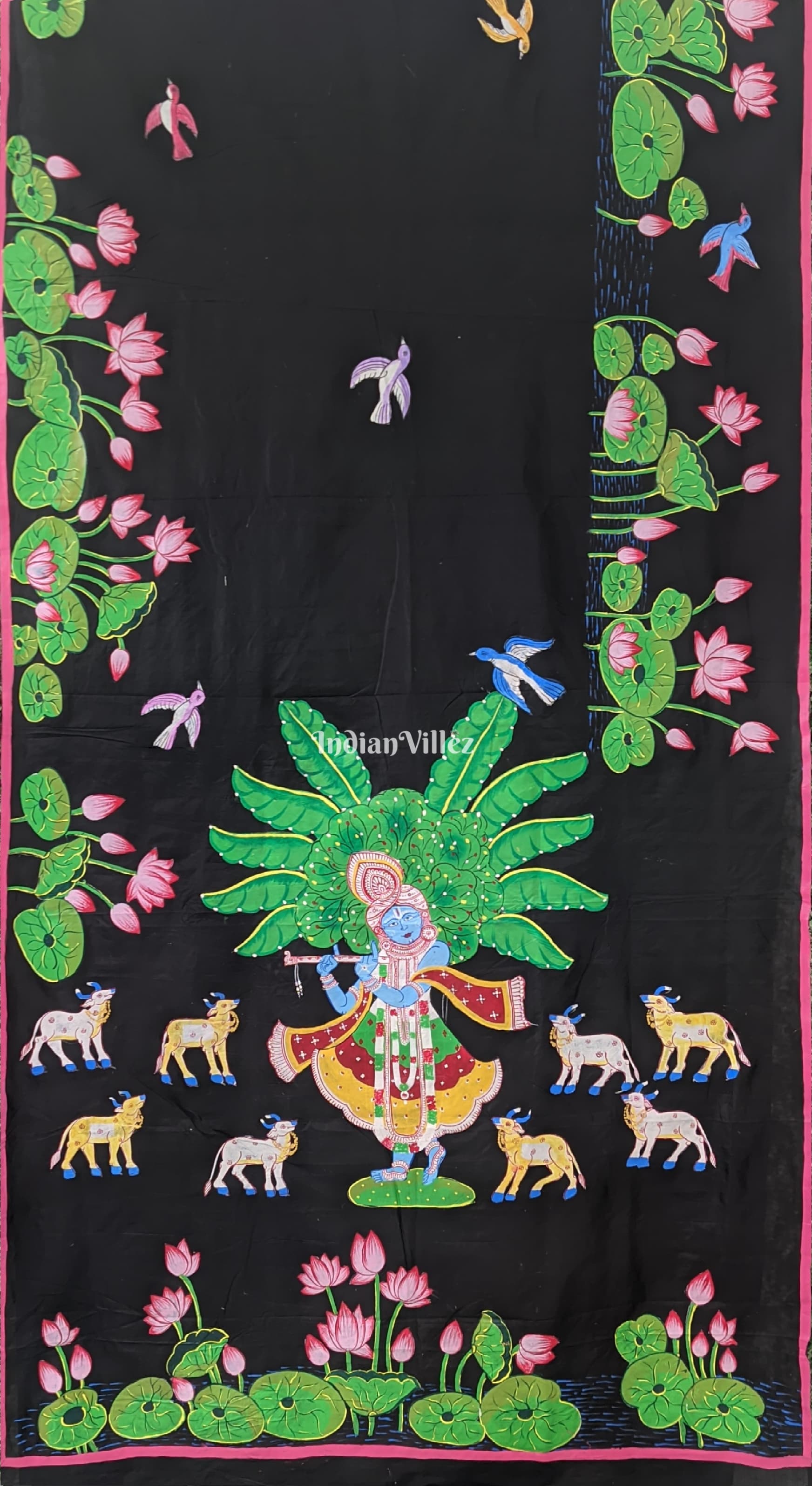 Black Pattachitra Pichwai Art Saree