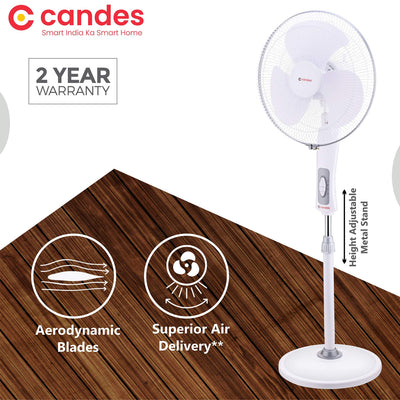 Candes Platine 400mm 3 Blade Automatic Oscillation Pedestal Fan With 2 Years Warranty (White Silver)