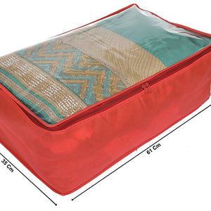 Kuber Industries Transparent Underbed Storage Cover/Lehenga Cover/Saree Cover/Gown Cover/Salwar Suit Cover For Women-Pack of 12 (Red)