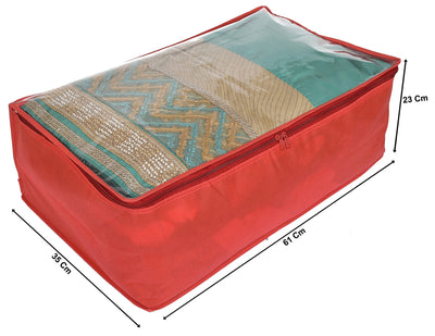 Kuber Industries Transparent Underbed Storage Cover/Lehenga Cover/Saree Cover/Gown Cover/Salwar Suit Cover For Women-Pack of 12 (Red)