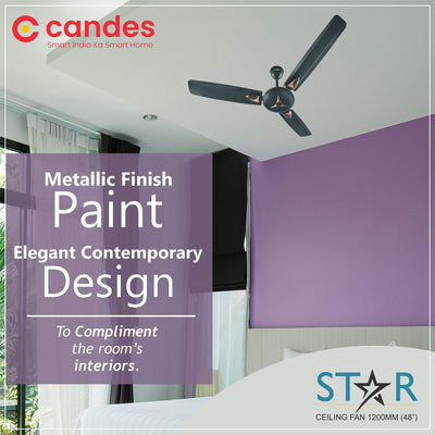 Candes Star 1200mm High-Speed Decorative Ceiling Fans for Home | BEE 3 Star Rated 405 RPM Anti-Dust | 2 Years Warranty (Coffee Brown) Pack of 1