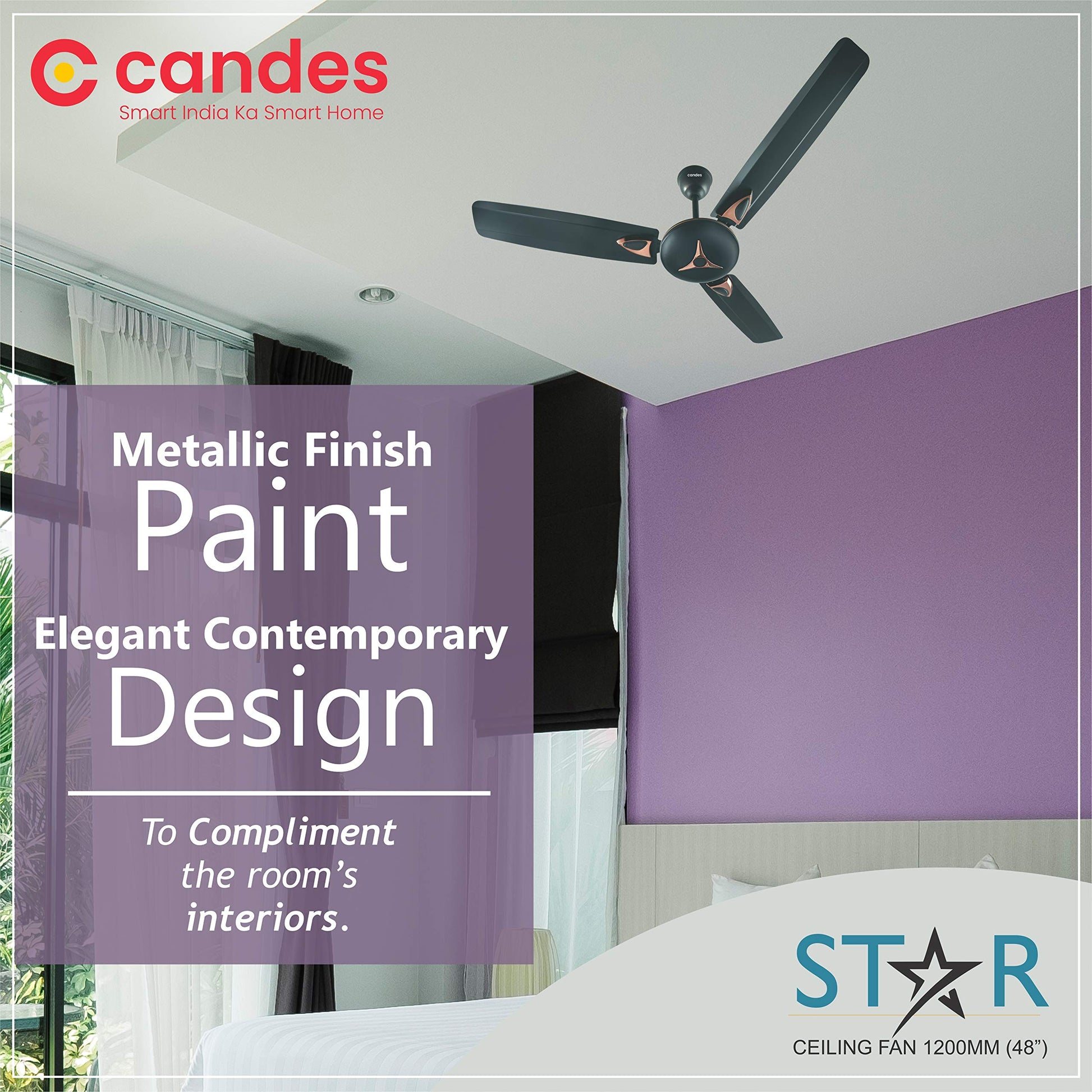 Candes Star 1200mm High-Speed Decorative Ceiling Fans for Home | BEE 3 Star Rated 405 RPM Anti-Dust | 2 Years Warranty (Coffee Brown) Pack of 1