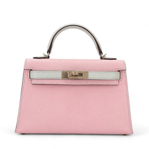 HERMÈS Mini Kelly II HSS Gris Perle Rose Sakura Chevre Permabrass hardware