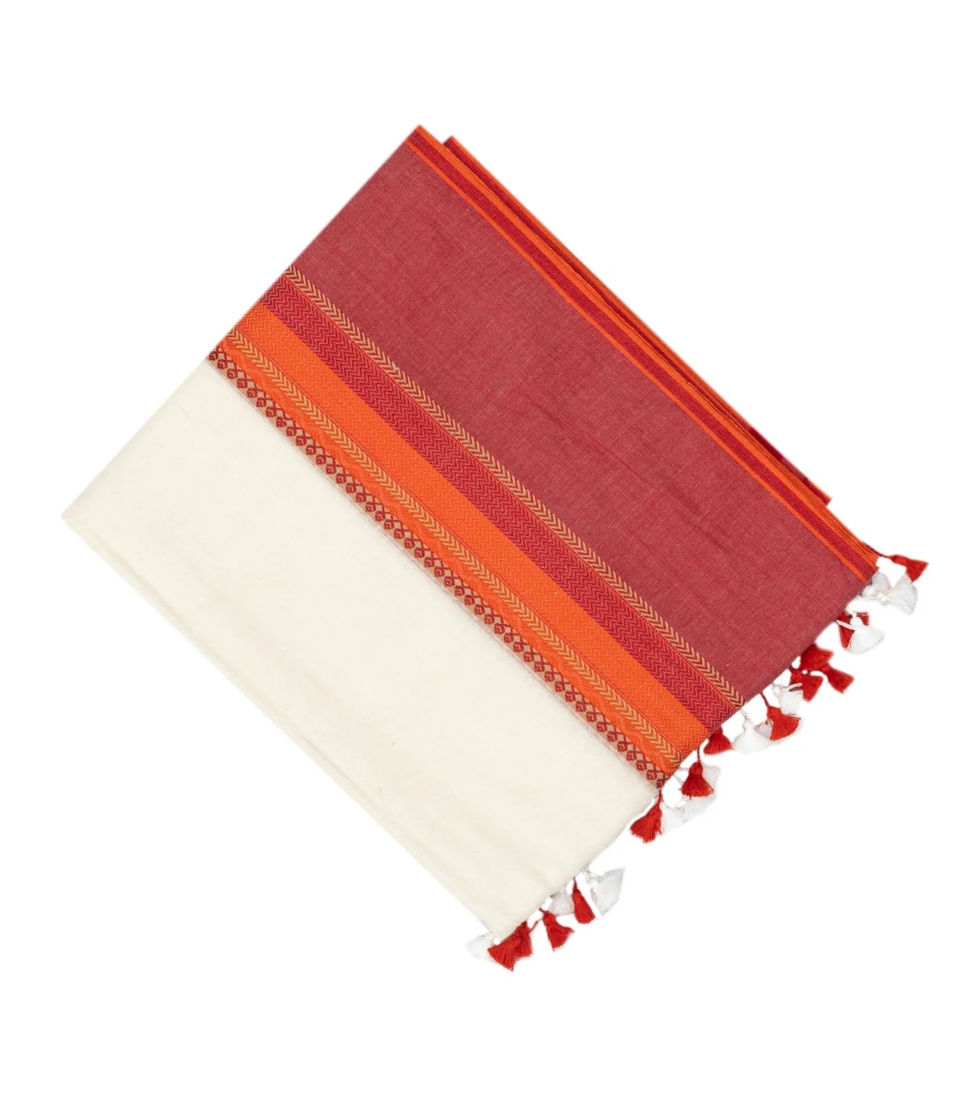 White Bengal Cotton Saree With Crimson Border
