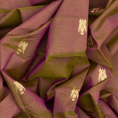 Dusty Pink Handloom Silk Cotton Saree With Parrot Buttas