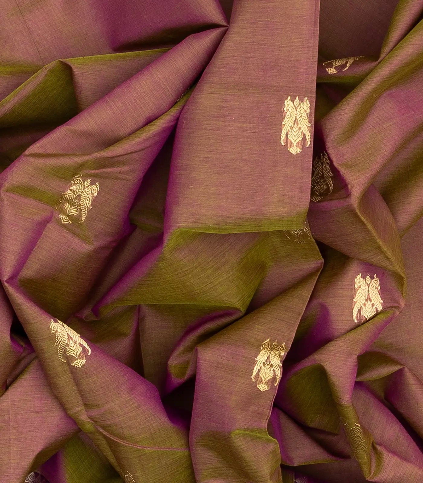 Dusty Pink Handloom Silk Cotton Saree With Parrot Buttas