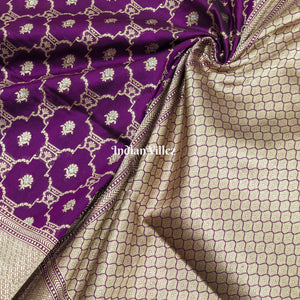 Purple Designer Banarasi Katan Silk Saree with Silver Zari Work