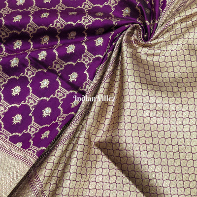 Purple Designer Banarasi Katan Silk Saree with Silver Zari Work