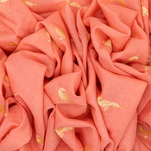 Light Peach Handwoven Banarasi Khaddi Georgette Silk Saree With Peacock Motifs