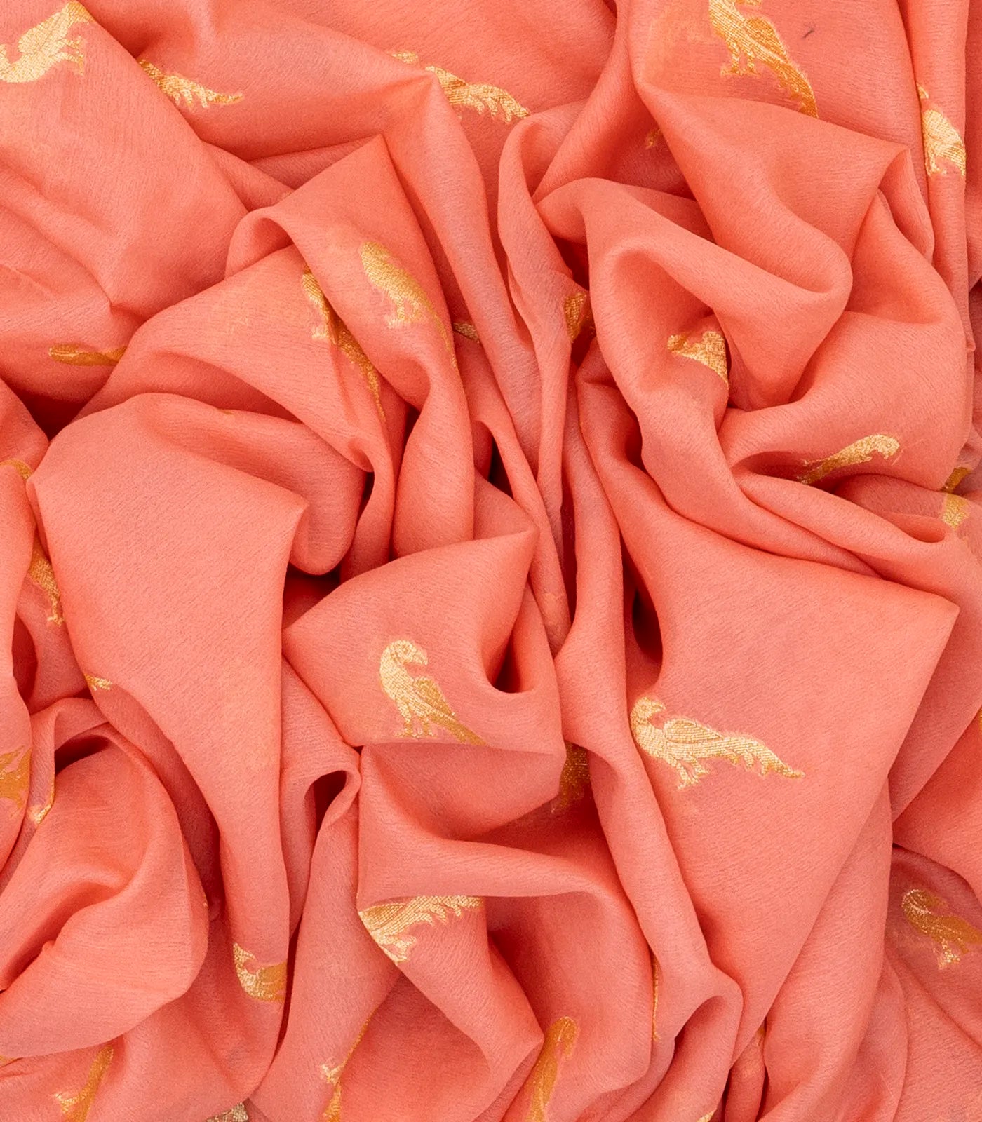 Light Peach Handwoven Banarasi Khaddi Georgette Silk Saree With Peacock Motifs