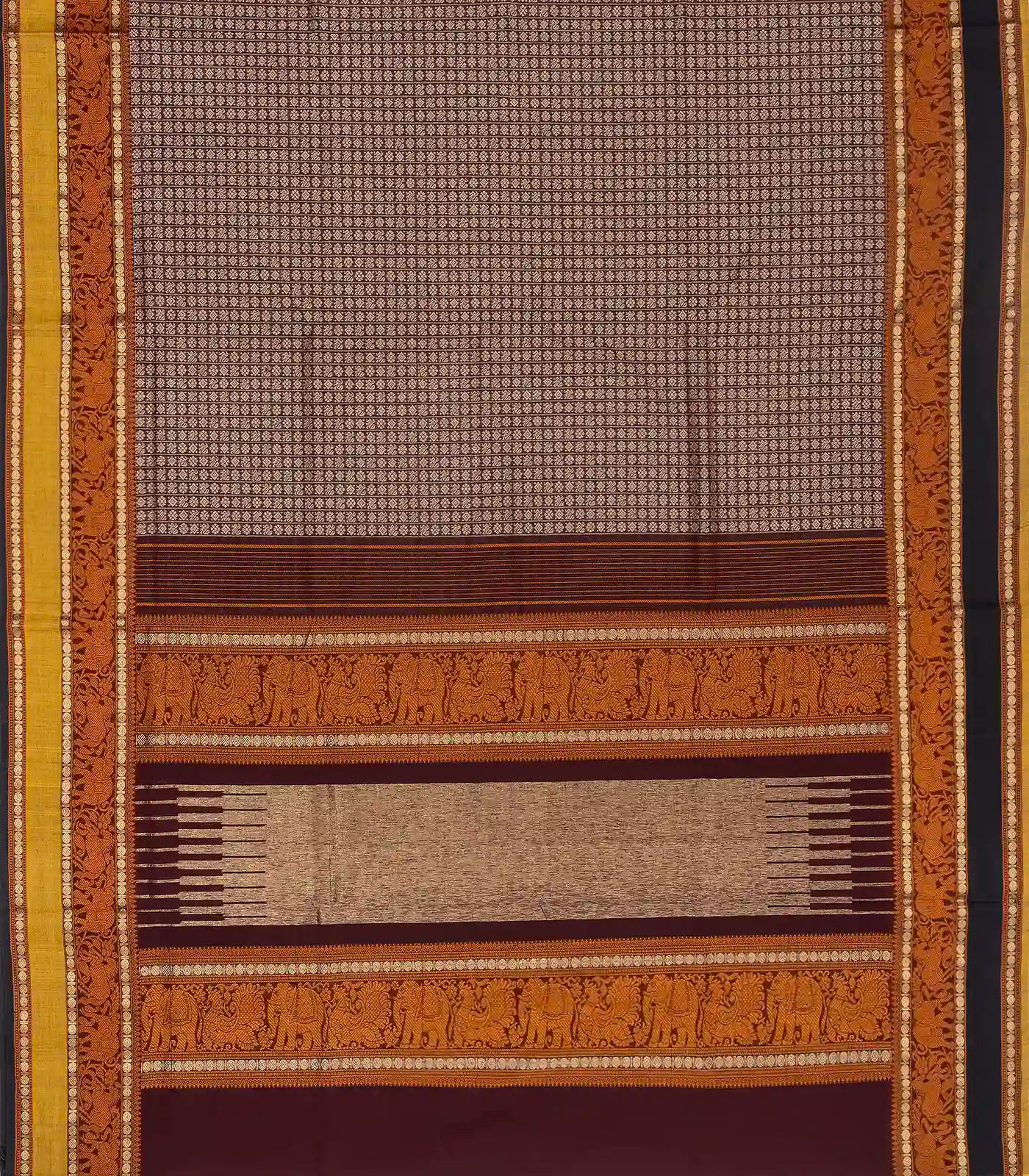 Brown Handloom Silk Cotton Saree With Annam Chakaram Motifs
