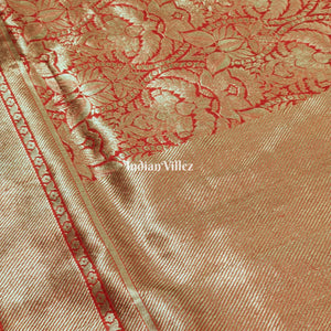 Red Floral Designer Banarasi Katan Saree
