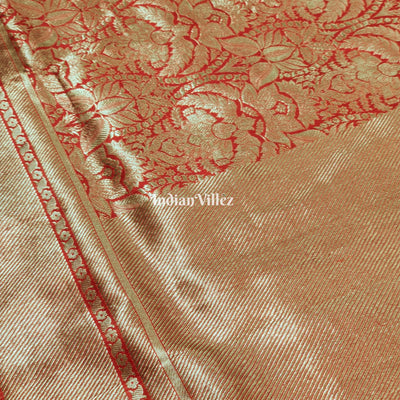 Red Floral Designer Banarasi Katan Saree